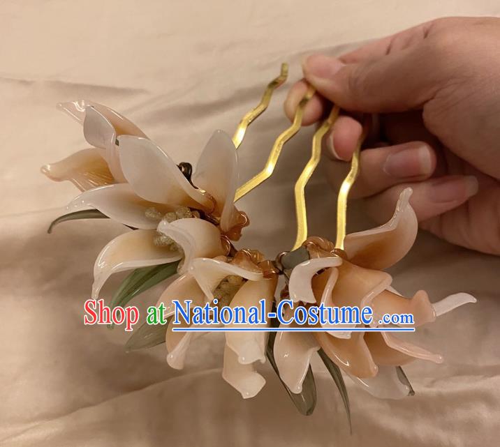 Chinese Ancient Palace Lady Flowers Hairpins Hair Accessories Handmade Plastic Magnolia Hair Comb