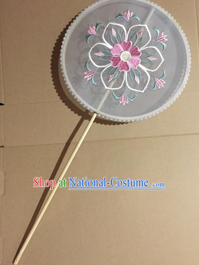 Chinese Classical Wedding White Tassel Silk Fans Handmade Round Fan Ancient Tang Dynasty Princess Hanfu Embroidered Palace Fan