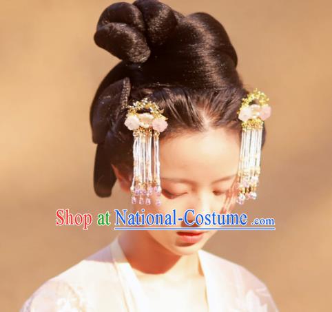 Chinese Ancient Empress Shell Flower Hair Claws Hairpins Hair Accessories Handmade Ming Dynasty Palace Tassel Hair Sticks