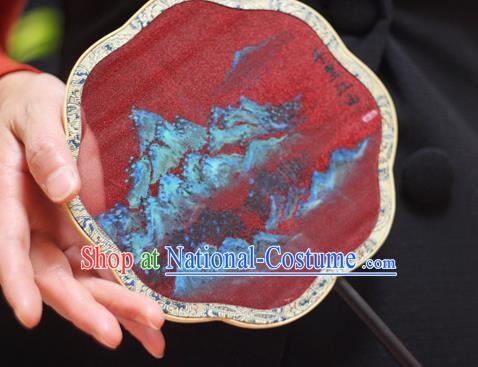 Chinese Classical Red Silk Fans Handmade Fan Ancient Ming Dynasty Princess Hanfu Vast Land Painting Palace Fan