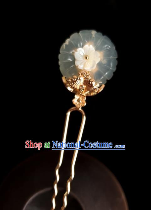 Chinese Ancient Royal Princess Shell Sakura Hairpins Hair Accessories Handmade Ming Dynasty Hanfu Jade Daisy Hair Stick