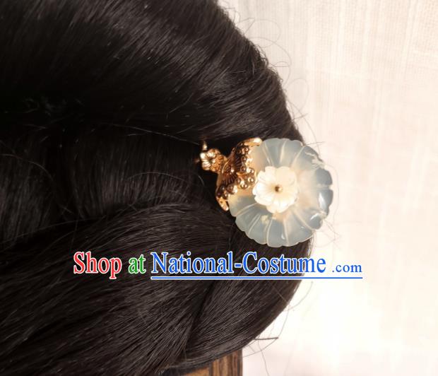 Chinese Ancient Royal Princess Shell Sakura Hairpins Hair Accessories Handmade Ming Dynasty Hanfu Jade Daisy Hair Stick