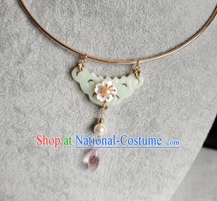 Chinese Handmade Ming Dynasty Pink Drop Necklet Classical Jewelry Accessories Ancient Princess Hanfu Jade Necklace