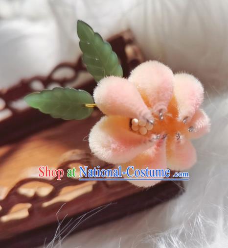 Chinese Ancient Qing Dynasty Pink Velvet Chrysanthemum Hair Stick Handmade Hair Accessories Hanfu Princess Hairpins