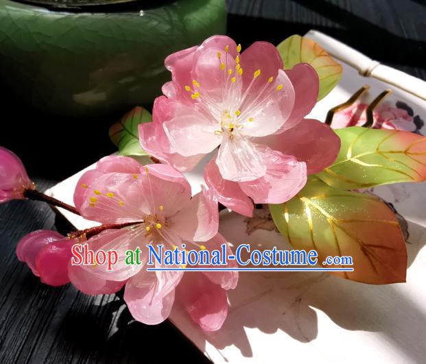 Chinese Classical Pink Begonia Hair Comb Handmade Hanfu Hair Accessories Ancient Song Dynasty Court Lady Flowers Hairpins