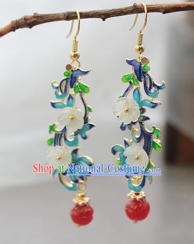 Chinese Handmade Shell Flowers Earrings Classical Jewelry Accessories Hanfu Ming Dynasty Princess Blueing Eardrop