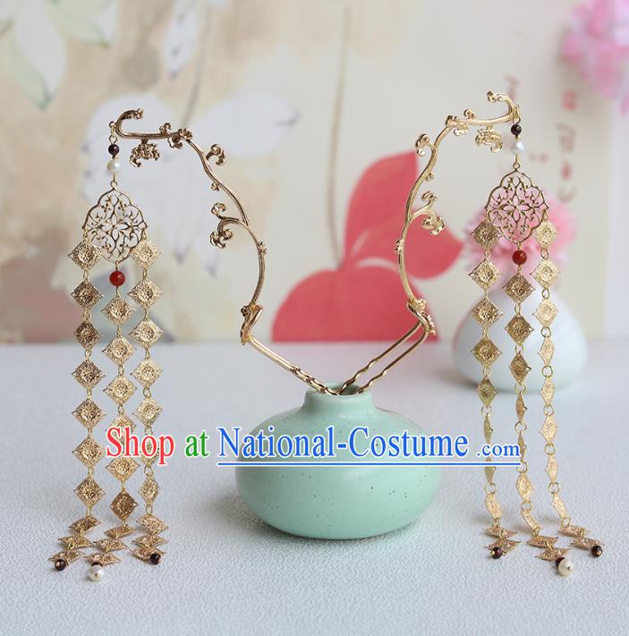 Chinese Classical Court Plum Blossom Hair Stick Handmade Hanfu Hair Accessories Ancient Song Dynasty Princess Golden Tassel Hairpins