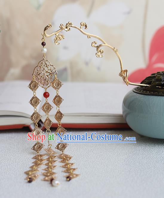 Chinese Classical Court Plum Blossom Hair Stick Handmade Hanfu Hair Accessories Ancient Song Dynasty Princess Golden Tassel Hairpins