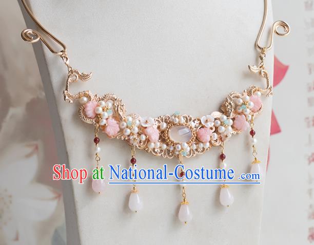 Chinese Handmade Pearls Necklet Classical Jewelry Accessories Ancient Ming Dynasty Princess Hanfu Golden Dragon Necklace for Women