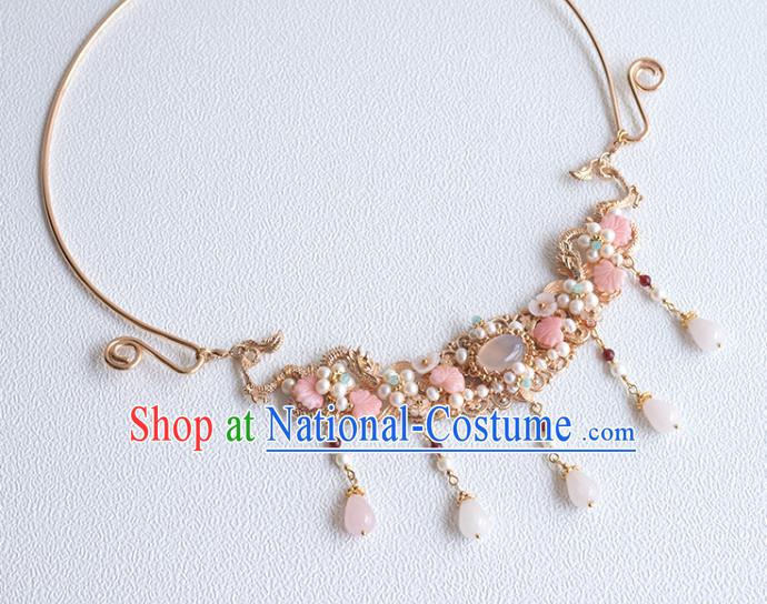 Chinese Handmade Pearls Necklet Classical Jewelry Accessories Ancient Ming Dynasty Princess Hanfu Golden Dragon Necklace for Women