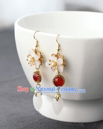 Chinese Handmade Agate Earrings Classical Jewelry Accessories Hanfu Ming Dynasty Princess Shell Flower Eardrop