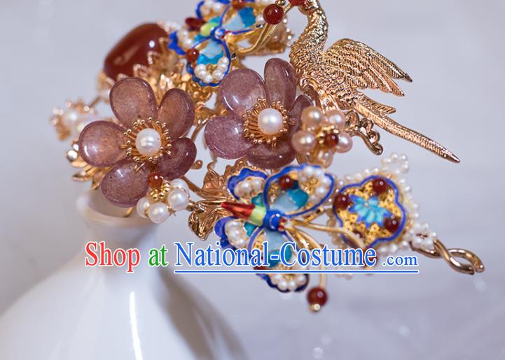 Chinese Classical Blueing Butterfly Hair Stick Handmade Hanfu Hair Accessories Ancient Ming Dynasty Princess Pearls Agate Hairpins