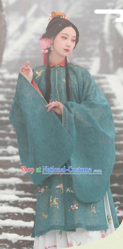 Chinese Ancient Noble Lady Hanfu Apparels Traditional Ming Dynasty Princess Historical Costumes Embroidered Green Gown and Skirt Full Set