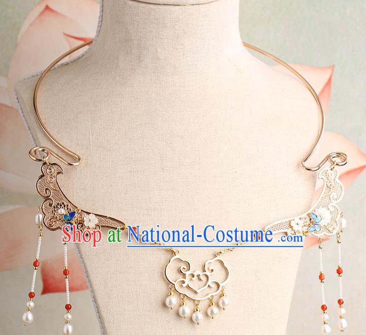 Chinese Handmade Necklet Classical Jewelry Accessories Ancient Ming Dynasty Princess Hanfu Pearls Tassel Necklace for Women