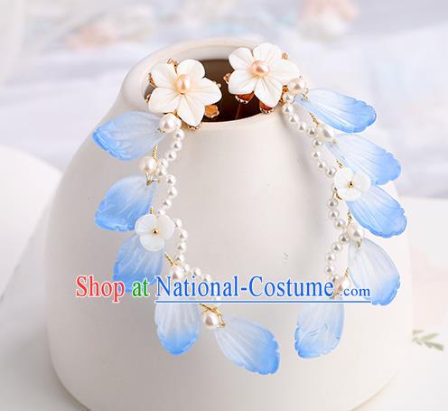 Chinese Classical Palace Blue Leaf Hair Sticks Handmade Hanfu Hair Accessories Ancient Ming Dynasty Princess Hairpins