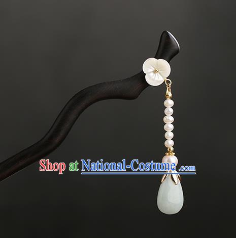 Chinese Classical Palace Ebony Hair Sticks Handmade Hanfu Hair Accessories Ancient Ming Dynasty Princess Jade Tassel Hairpins