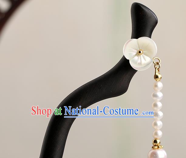 Chinese Classical Palace Ebony Hair Sticks Handmade Hanfu Hair Accessories Ancient Ming Dynasty Princess Jade Tassel Hairpins