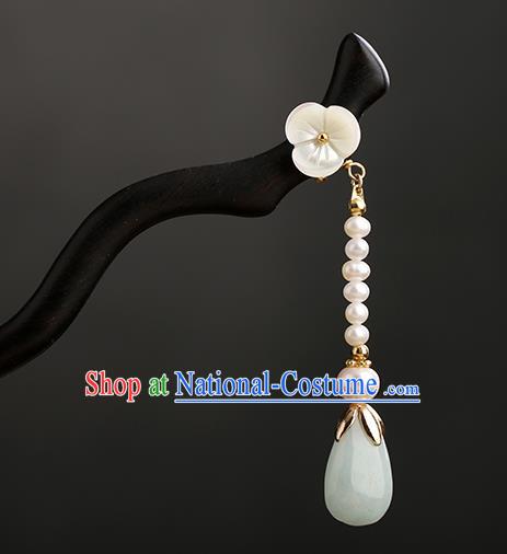 Chinese Classical Palace Ebony Hair Sticks Handmade Hanfu Hair Accessories Ancient Ming Dynasty Princess Jade Tassel Hairpins