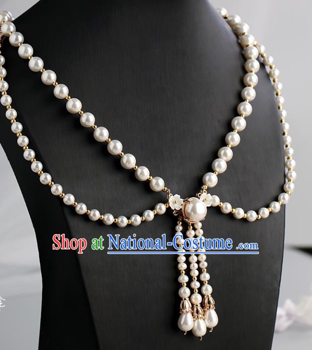 Chinese Handmade Pearls Tassel Necklet Classical Jewelry Accessories Ancient Ming Dynasty Princess Hanfu Necklace for Women