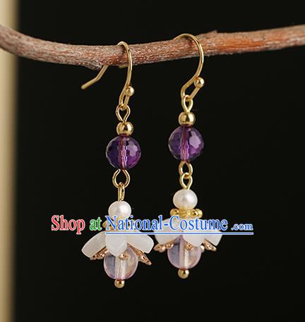 Chinese Handmade Earrings Classical Ear Accessories Hanfu Ming Dynasty Princess Amethyst Eardrop