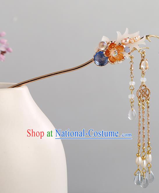 Chinese Classical Palace Golden Tassel Hair Sticks Handmade Hanfu Hair Accessories Ancient Ming Dynasty Princess Plum Hairpins