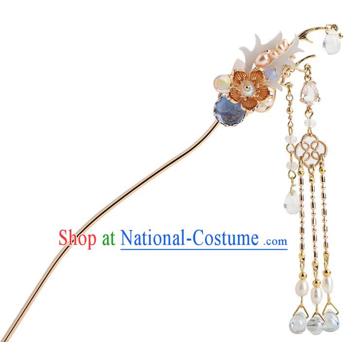 Chinese Classical Palace Golden Tassel Hair Sticks Handmade Hanfu Hair Accessories Ancient Ming Dynasty Princess Plum Hairpins