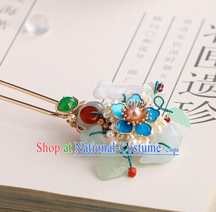 Chinese Classical Palace Jade Hair Stick Handmade Hanfu Hair Accessories Ancient Ming Dynasty Princess Blueing Plum Hairpins