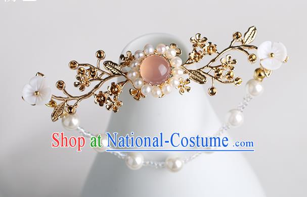 Chinese Classical Palace Pink Chalcedony Hair Stick Handmade Hanfu Hair Accessories Ancient Ming Dynasty Empress Tassel Plum Hairpins