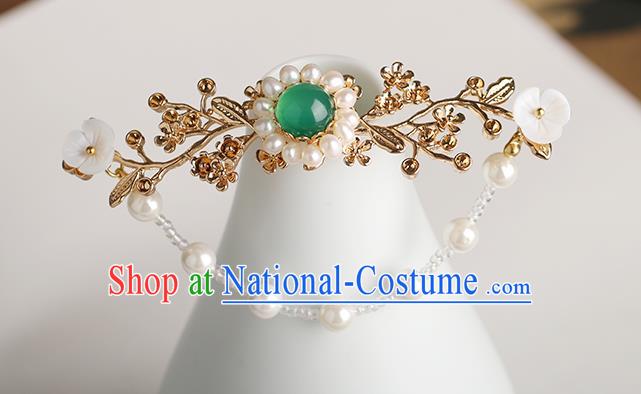 Chinese Classical Palace Green Chalcedony Hair Stick Handmade Hanfu Hair Accessories Ancient Ming Dynasty Empress Tassel Plum Hairpins