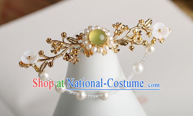 Chinese Classical Palace Yellow Chalcedony Hair Stick Handmade Hanfu Hair Accessories Ancient Ming Dynasty Empress Tassel Plum Hairpins