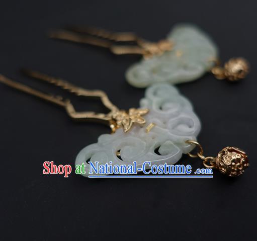 Chinese Classical Palace Golden Bell Hair Sticks Handmade Hanfu Hair Accessories Ancient Song Dynasty Empress Jade Hairpins