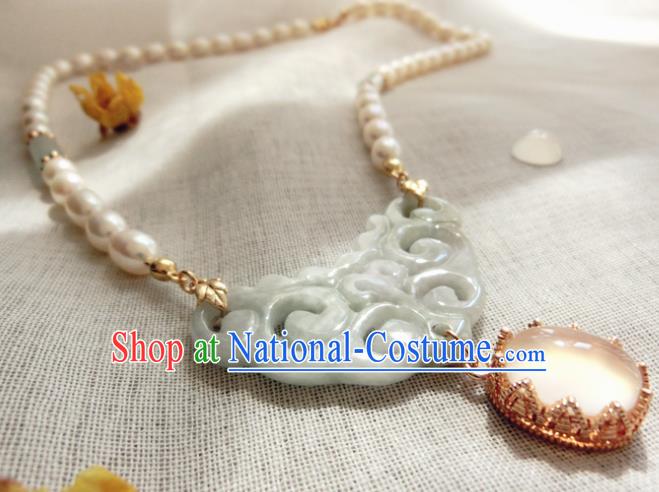 Chinese Handmade Hanfu Jade Necklet Classical Jewelry Accessories Ancient Ming Dynasty Princess Pearls Necklace for Women