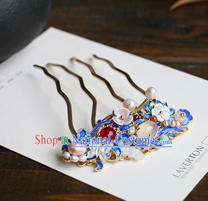 Chinese Classical Palace Hair Stick Handmade Hanfu Hair Accessories Ancient Qing Dynasty Princess Hairpins Blueing Hair Comb