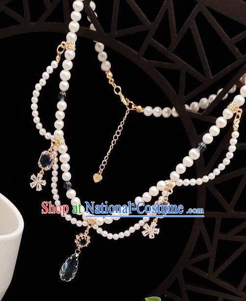 Chinese Handmade Ming Dynasty Hanfu Necklet Classical Jewelry Accessories Ancient Princess Crystal Tassel Necklace for Women