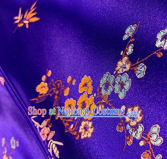 Chinese Traditional Plum Bamboo Pattern Royalblue Silk Fabric Brocade Drapery Cheongsam Damask Material