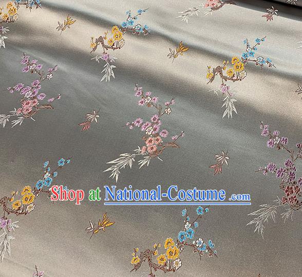 Chinese Traditional Plum Bamboo Pattern Gray Silk Fabric Brocade Drapery Cheongsam Damask Material