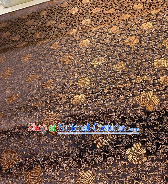 Chinese Traditional Rose Flowers Pattern Silk Fabric Tang Suit Damask Material Brown Brocade Drapery