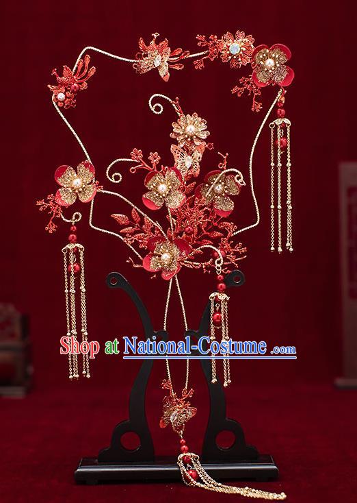 Chinese Handmade Red Plum Blossom Palace Fans Classical Fans Ancient Bride Props Fans