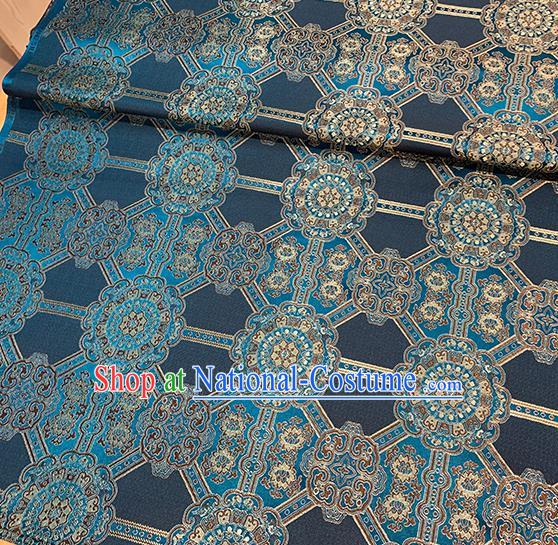 Chinese Traditional Gesang Flowers Pattern Navy Silk Fabric Brocade Drapery Tibetan Robe Damask Material