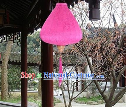 Chinese Traditional Lucky Pattern Rosy Silk Palace Lanterns Handmade Hanging Lantern Classical Festive New Year Tulip Lamp