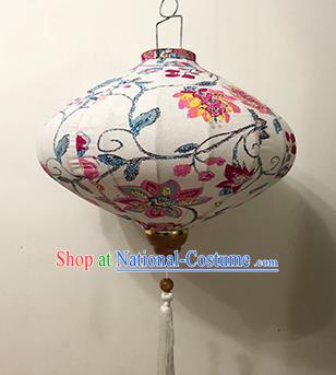 Chinese Traditional Ink Painting Round Palace Lanterns Handmade Hanging Lantern Festive New Year Classical Pink Flowers Lamp