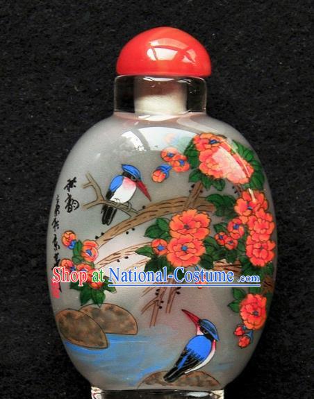 Chinese Handmade Snuff Bottle Traditional Inside Painting Camellia Birds Snuff Bottles Artware