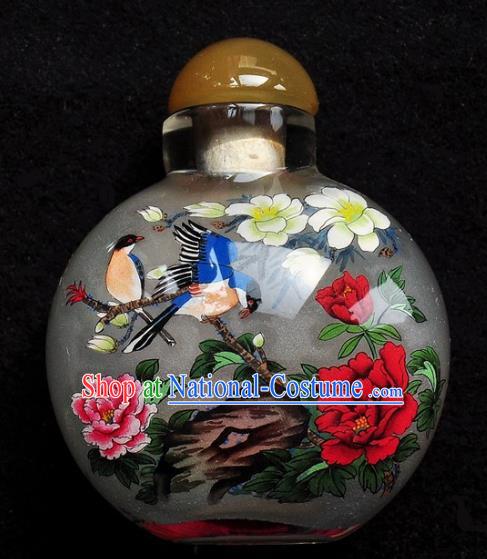 Chinese Handmade Snuff Bottle Traditional Inside Painting Magnolia Birds Snuff Bottles Artware