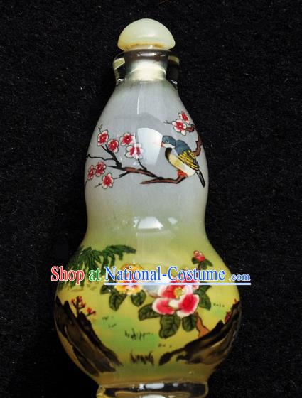 Chinese Handmade Cucurbit Snuff Bottle Traditional Inside Painting Flowers Birds Snuff Bottles Artware