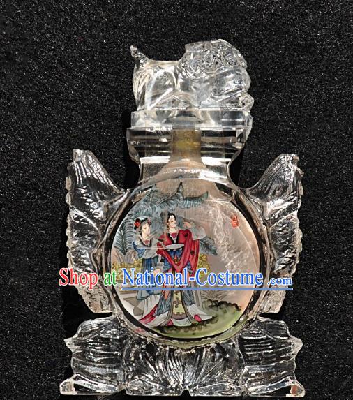 Chinese Handmade Lion Snuff Bottle Traditional Inside Painting Palace Lady Snuff Bottles Artware