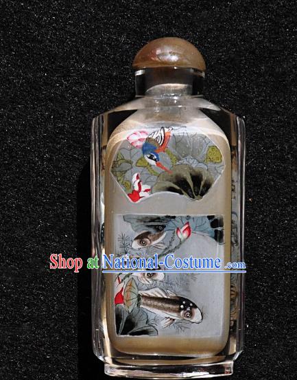 Chinese Handmade Snuff Bottle Traditional Inside Painting Lotus Fishes Snuff Bottles Artware