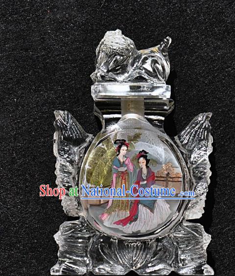 Chinese Handmade Glass Lion Snuff Bottle Traditional Inside Painting Palace Lady Snuff Bottles Artware