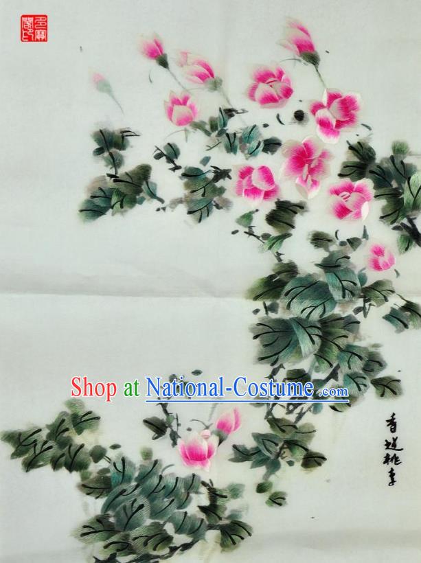 Traditional Chinese Embroidered Peach Blossom Decorative Painting Hand Su Embroidery Silk Wall Picture Craft