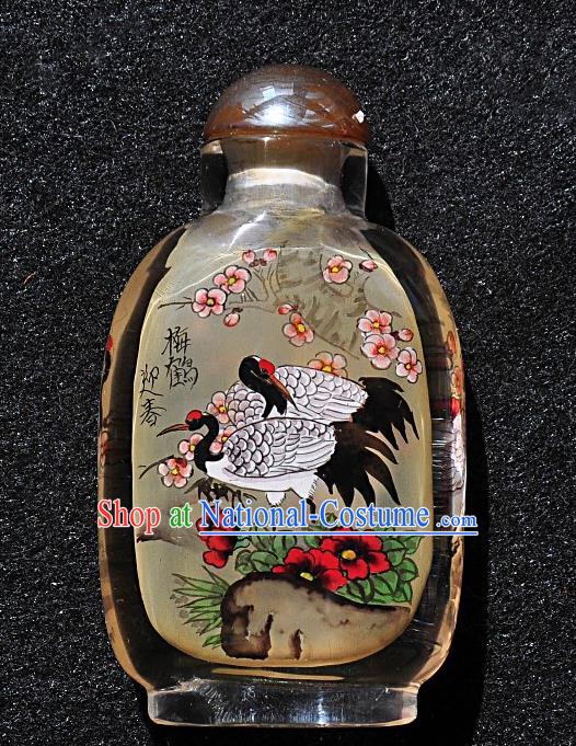 Chinese Handmade Glass Snuff Bottle Traditional Inside Painting Crane Plum Snuff Bottles Artware