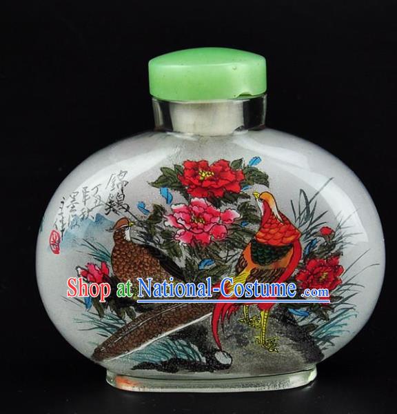 Chinese Handmade Flowers Birds Snuff Bottle Craft Traditional Inside Painting Peony Snuff Bottles Artware